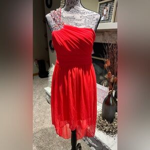 Red One Shoulder Ruched Sundress for Cocktail